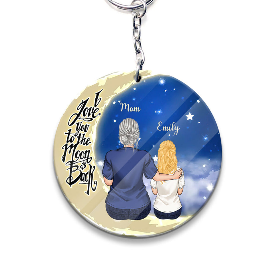 To The Moon And Back - Gift for grandma, mom, dad, grandpa - Personalized Keychain