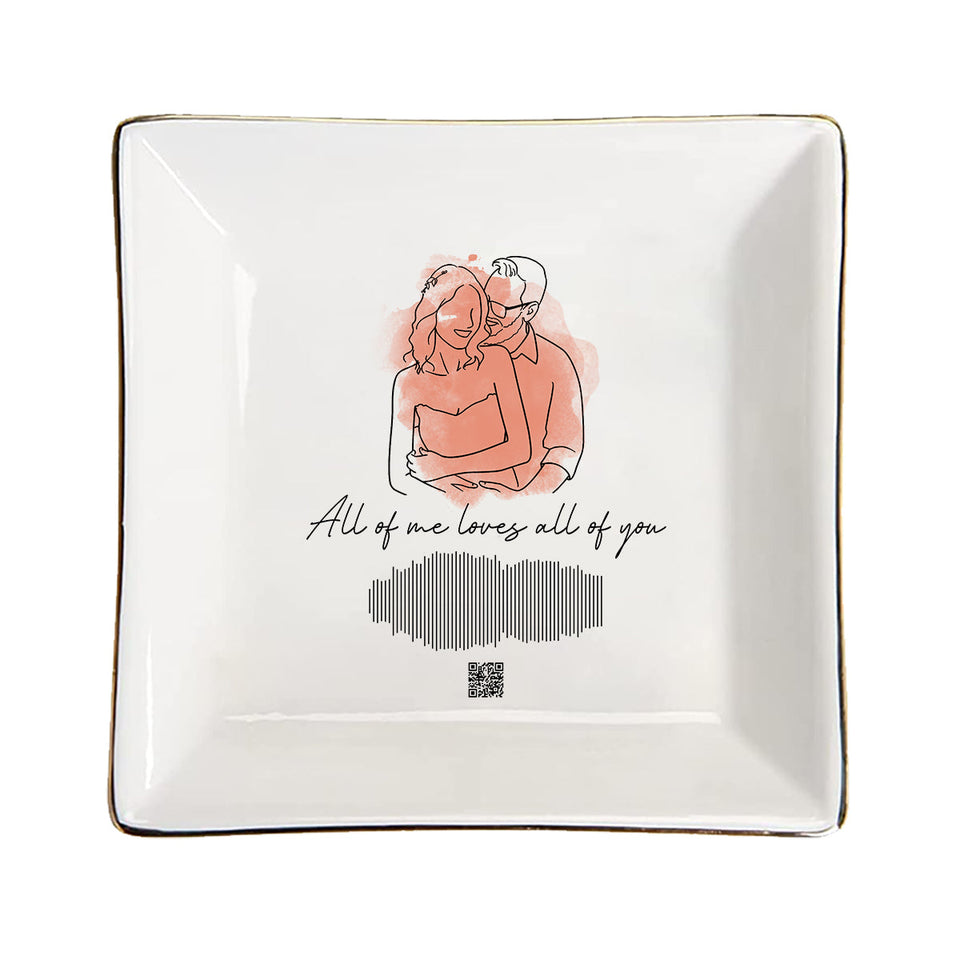 Romantic Couple Song Sound Wave Line Art - Personalized Husband And Wife Jewelry Dish