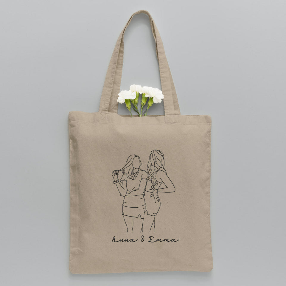 Custom Photo Line Art - Personalized Aunt Embroidered Tote Bag