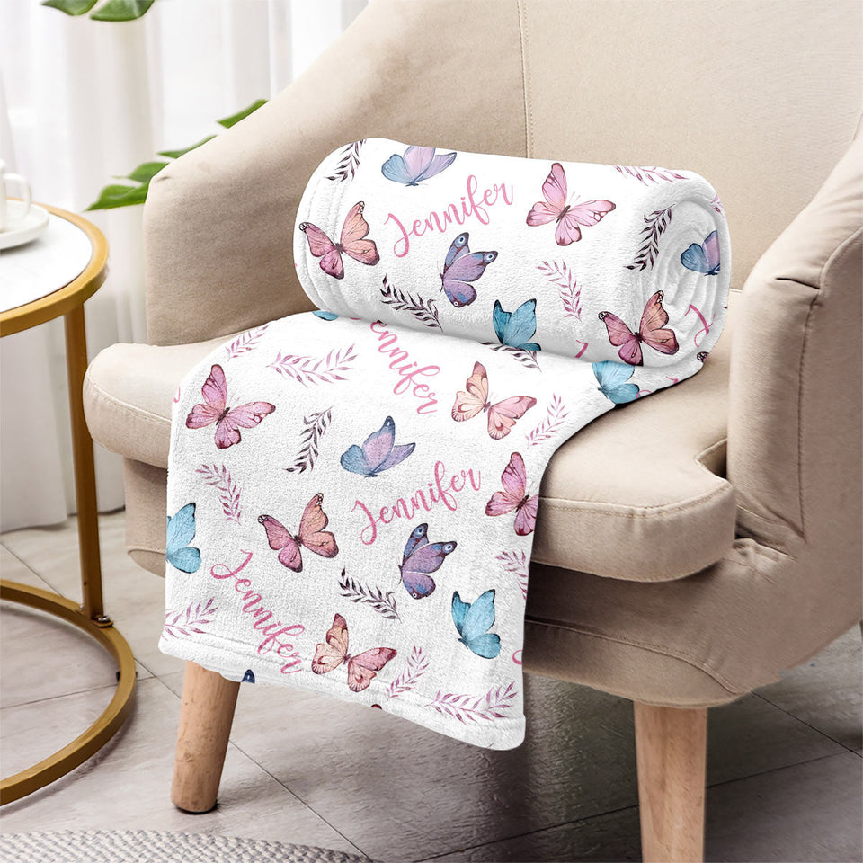 Butterfly Custom Name - Personalized Sibling Blanket