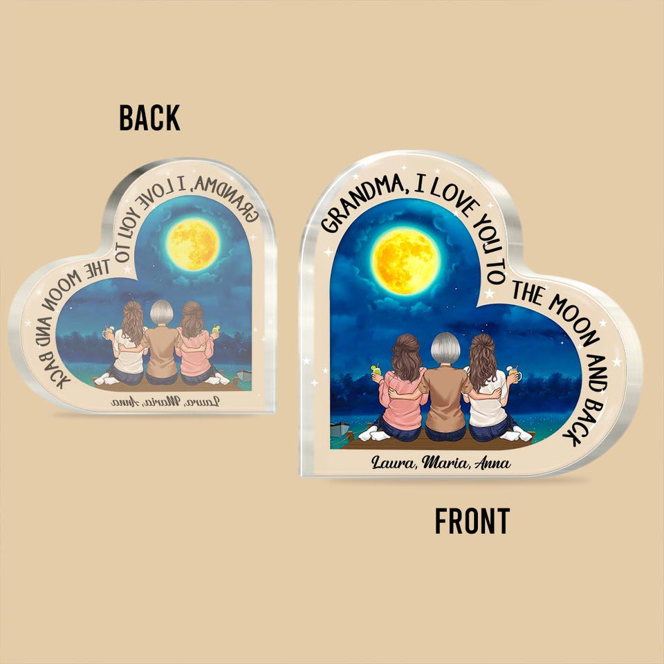 Moon And Back - Gift for mom, grandma - Personalized Custom Shaped Acrylic Plaque