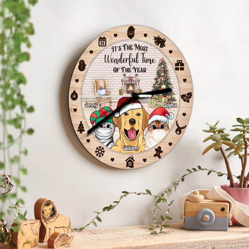 The Most Wonderful Time Of The Year - Personalized Cat Wall Clock