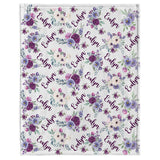 Custom Name Purple Flowers - Personalized Newborn Blanket