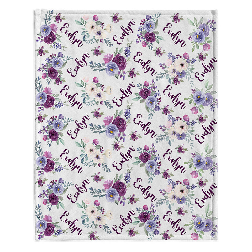Custom Name Purple Flowers - Personalized granddaughter Blanket