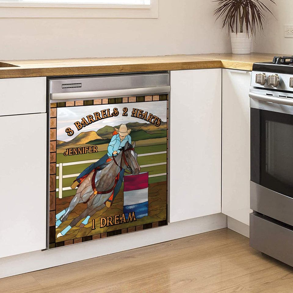 3 Barrels 2 Hearts 1 Dream - Personalized Horse Dishwasher Cover