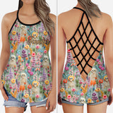 Floral Skeleton - Personalized Skull Cross Tank Top