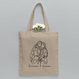 Custom Photo Line Art - Personalized Sibling Embroidered Tote Bag