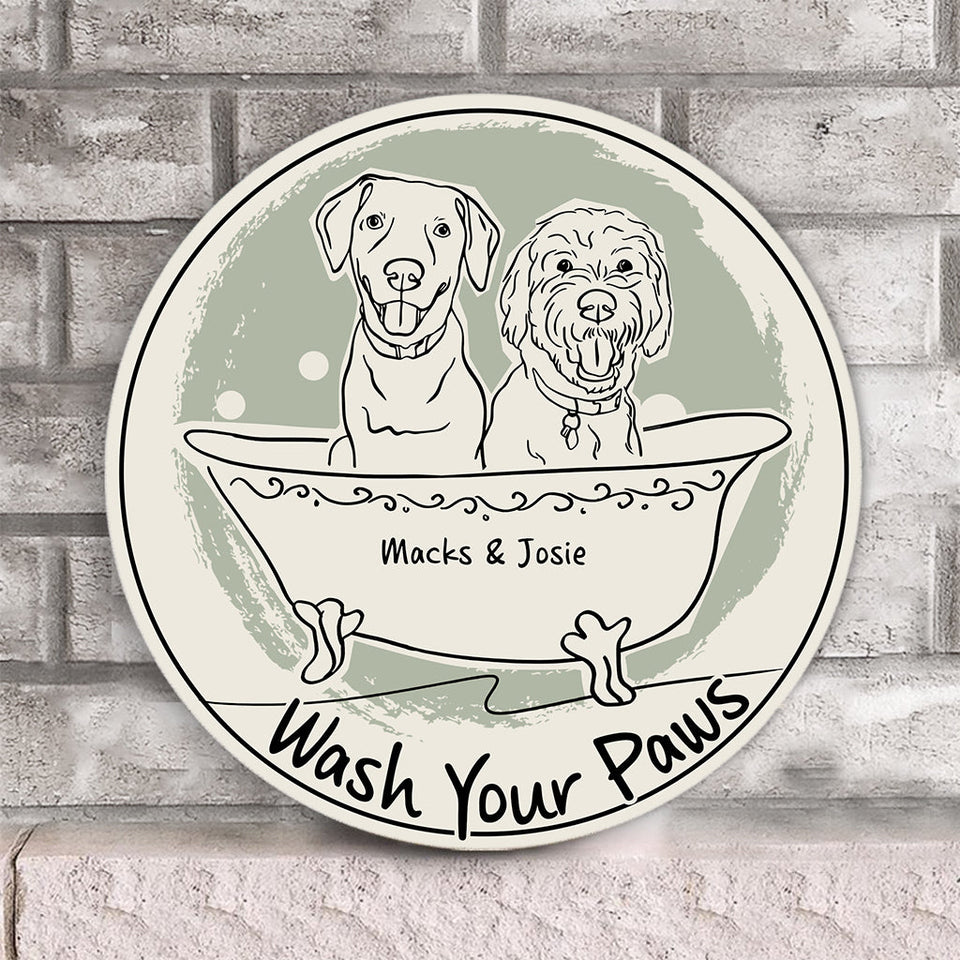 Wash Your Paws - Personalized Cat Round Wood Sign