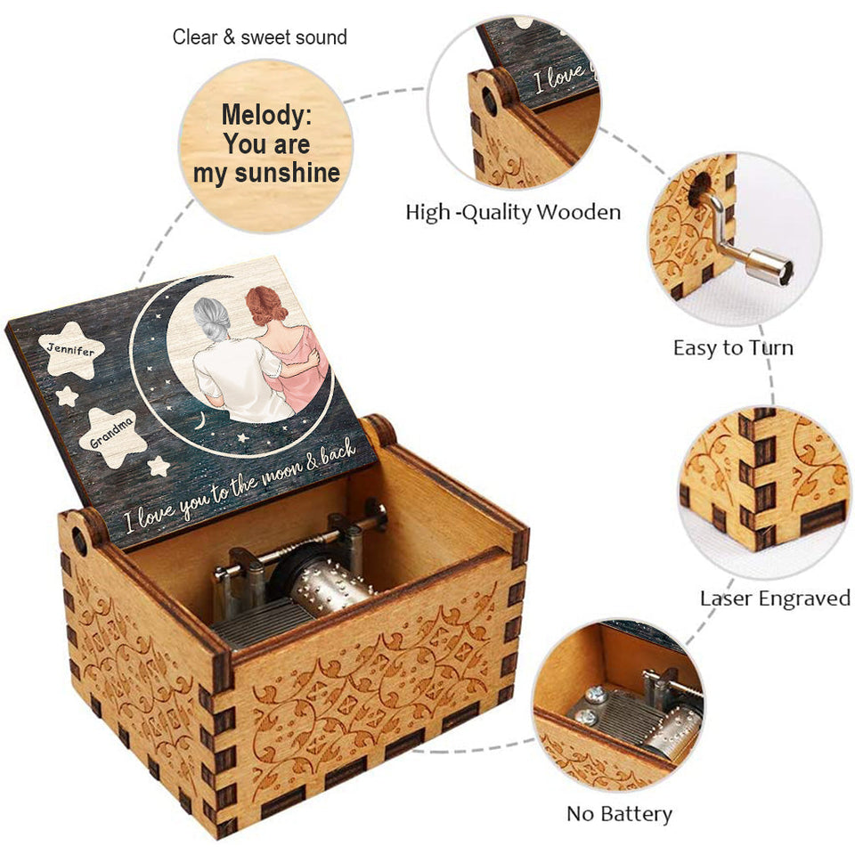 I Love You - Gift for mom, daughter, son, granddaughter, grandson, grandma - Personalized Hand Crank Music Box