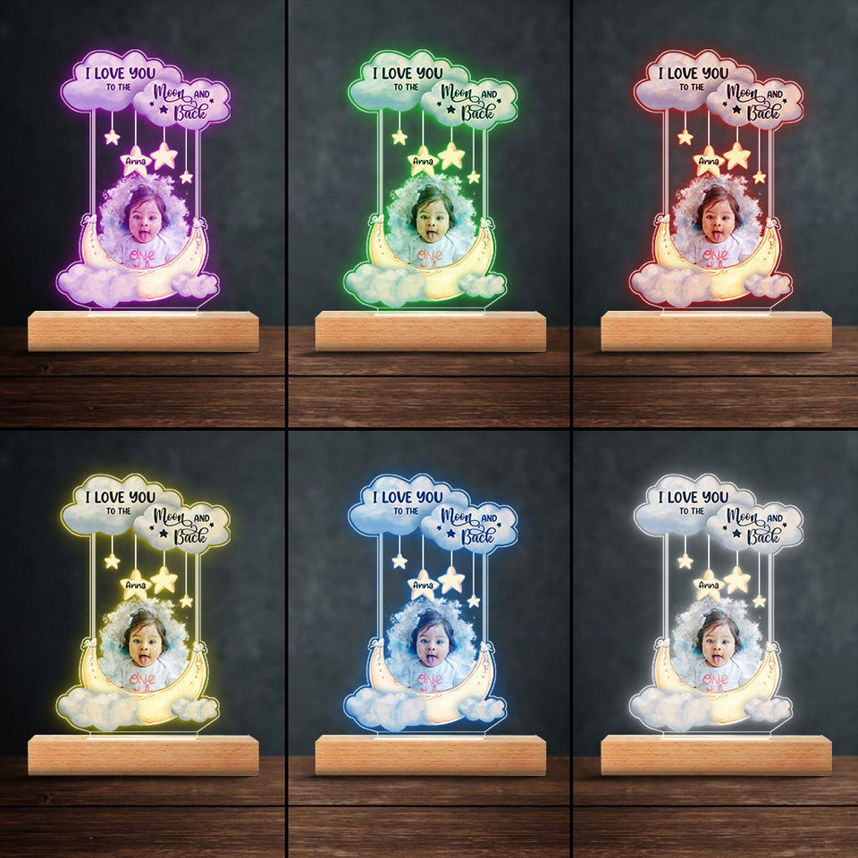 I Love You To The Moon And Back - Personalized Family Shaped Plaque Light Base