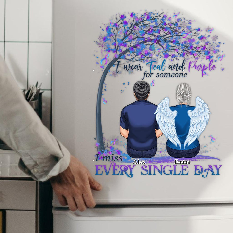 Je porte du turquoise et du violet - Autocollant personnalisé de prévention du suicide
