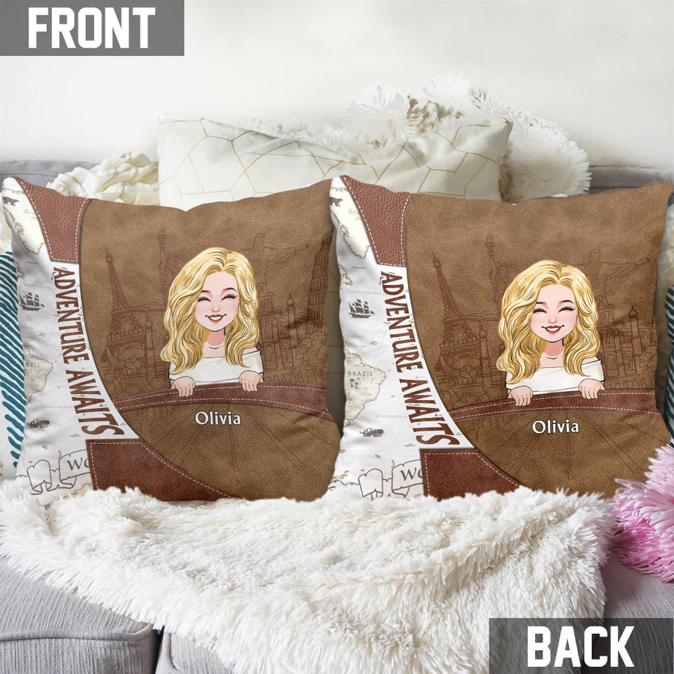 Adventure Awaits - Personalized Travelling Throw Pillow