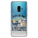 A Girl Her Dog And Her Camper - Camping gift for dog lover - Personalized Clear Phone Case