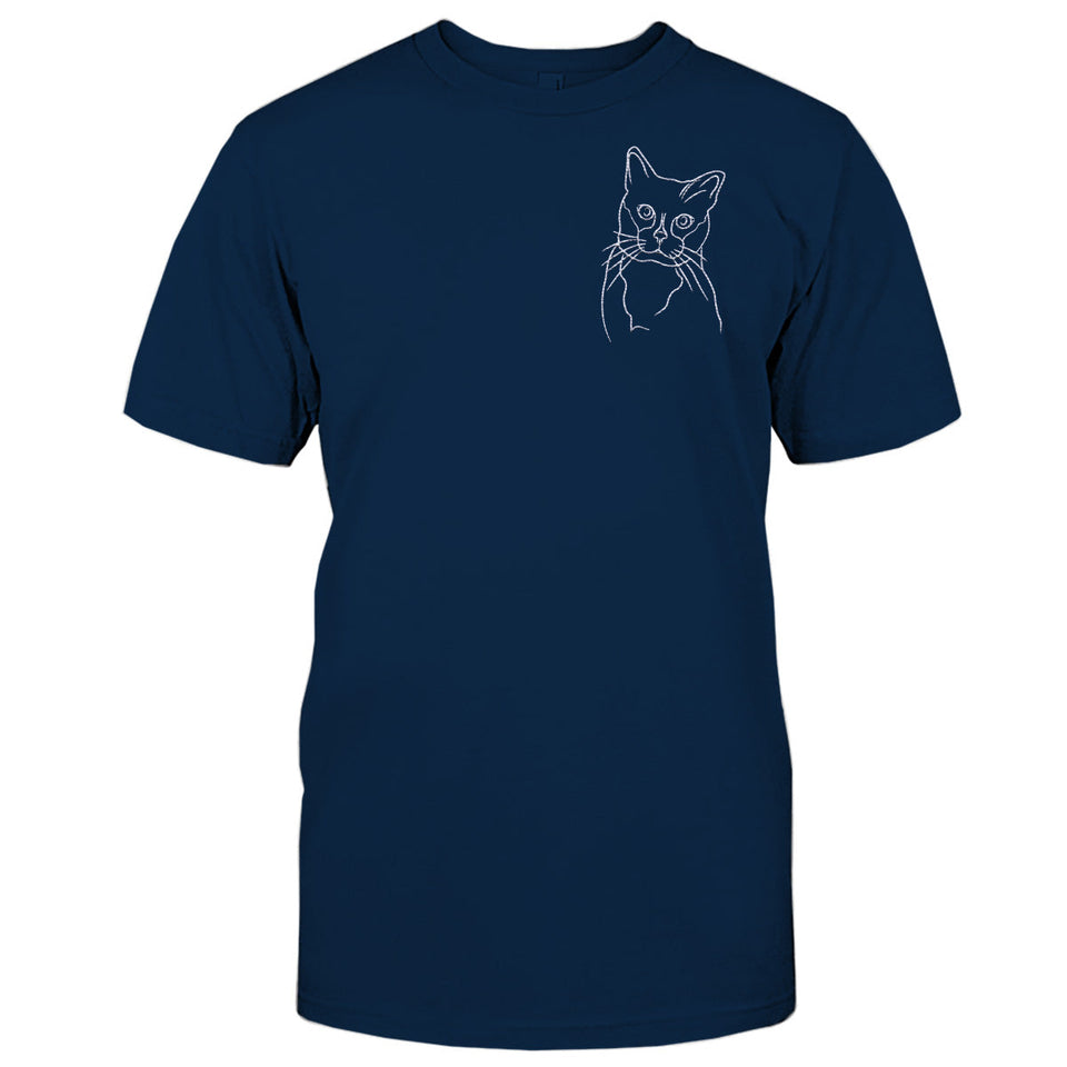 Custom Line Art - Personalized Cat Embroidered T-shirt