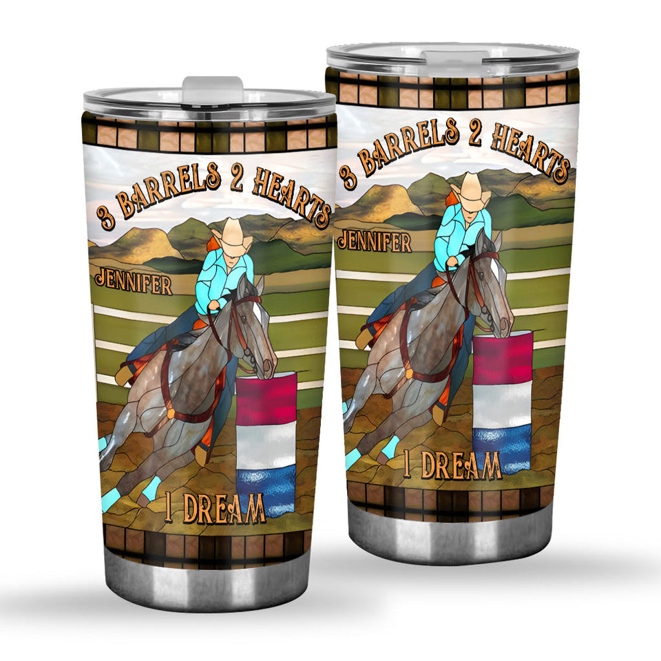 3 Barrels 2 Hearts 1 Dream - Personalized Horse Tumbler