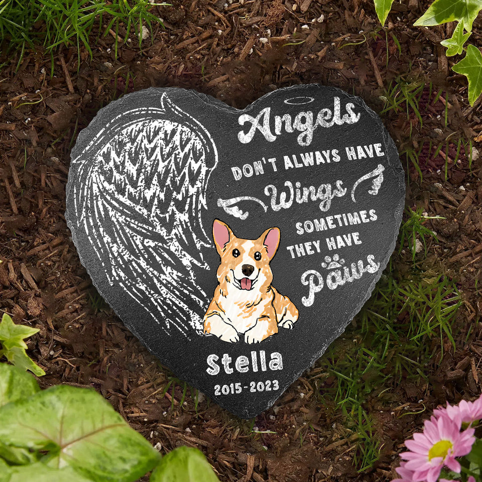 Angel Don't Always Have Wings - Personalized Dog Heart Shaped Stone