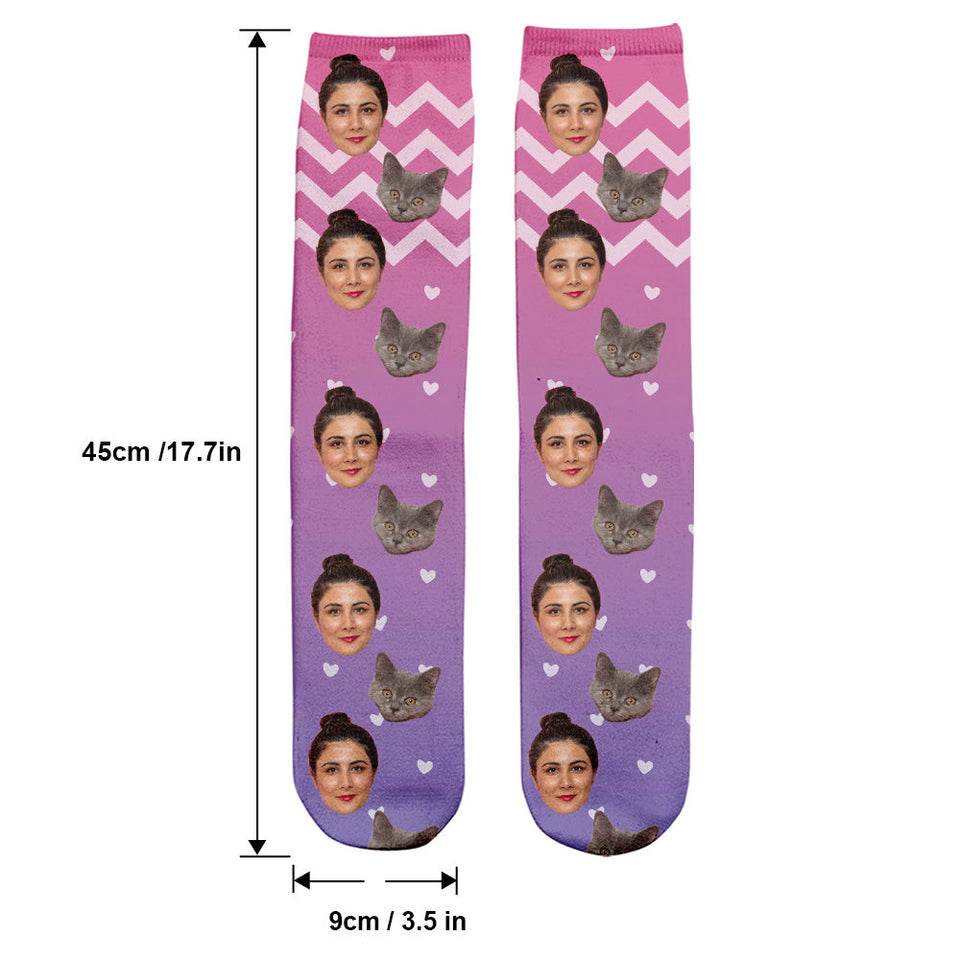 Custom Face Purple Pattern - Personalized Cat Socks