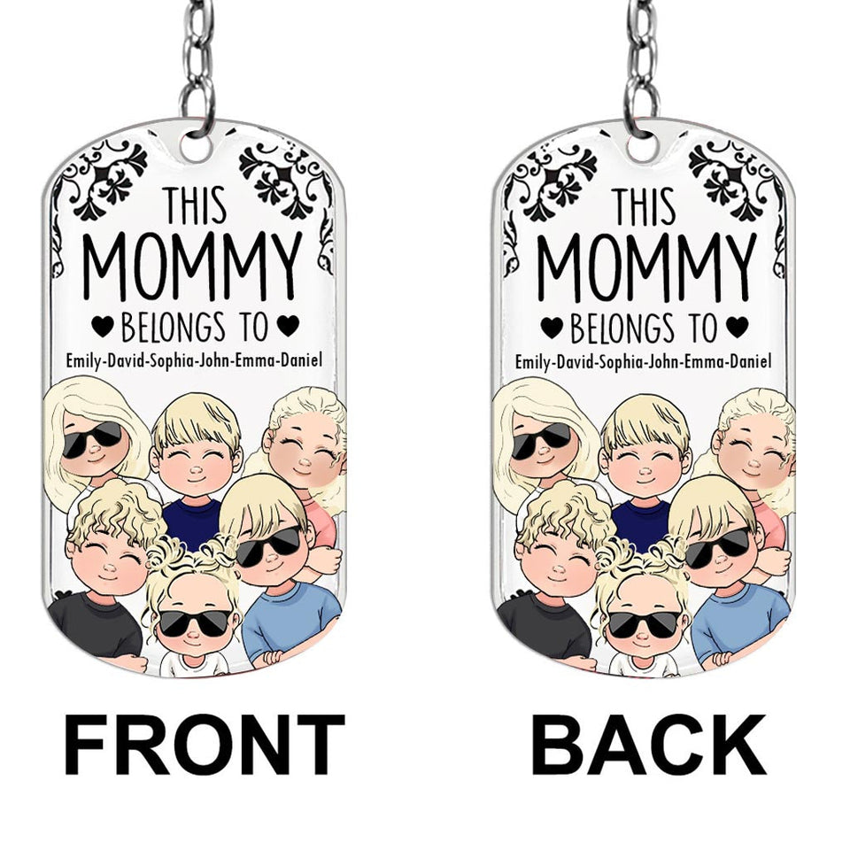 This Father Belongs To - Gift for dad, grandpa, mom, uncle, aunt, grandma - Personalized Stainless Steel Keychain