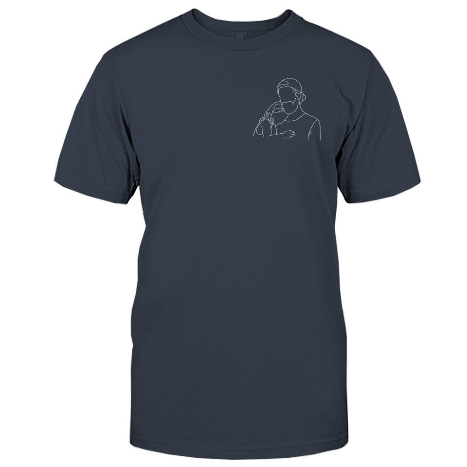 Custom Line Art - Personalized Step Dad Embroidered T-shirt