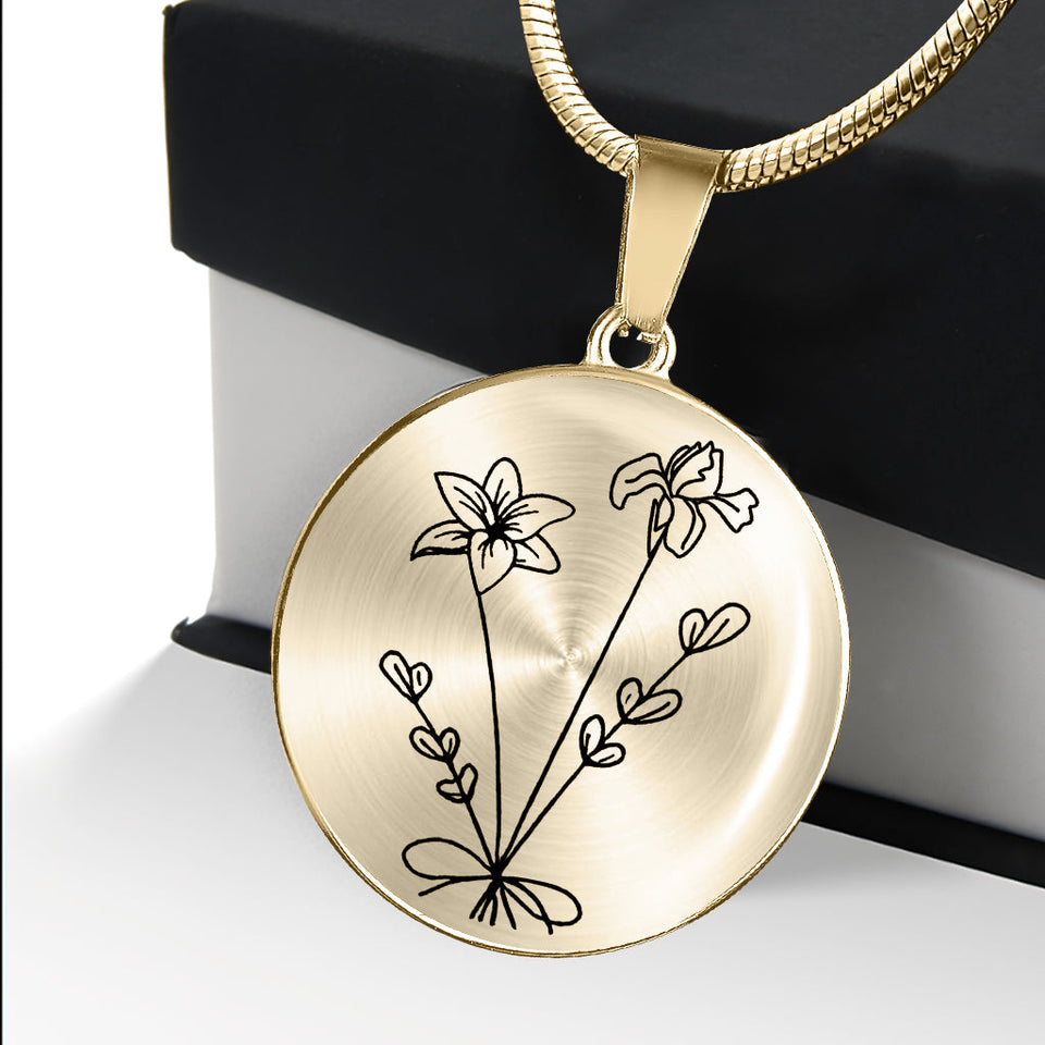 Birthday Flower - Gift for mom, wife,girlfriend, grandma - Personalized Round Pendant Necklace