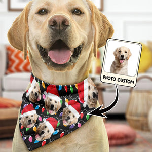 Any Photo Upload Colorful Christmas Light - Personalized Dog Pet Bandana