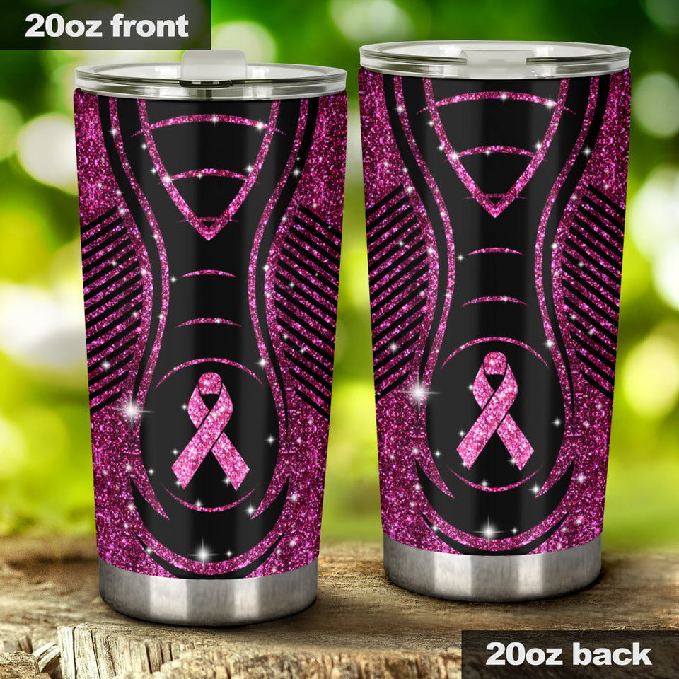 Gobelet anti-cancer du sein à imprimé pailleté « En novembre, on porte du rose » (réf. 0622)