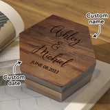 Custom Engraved Text - Personalized Hexagon Wooden Jewelry Box