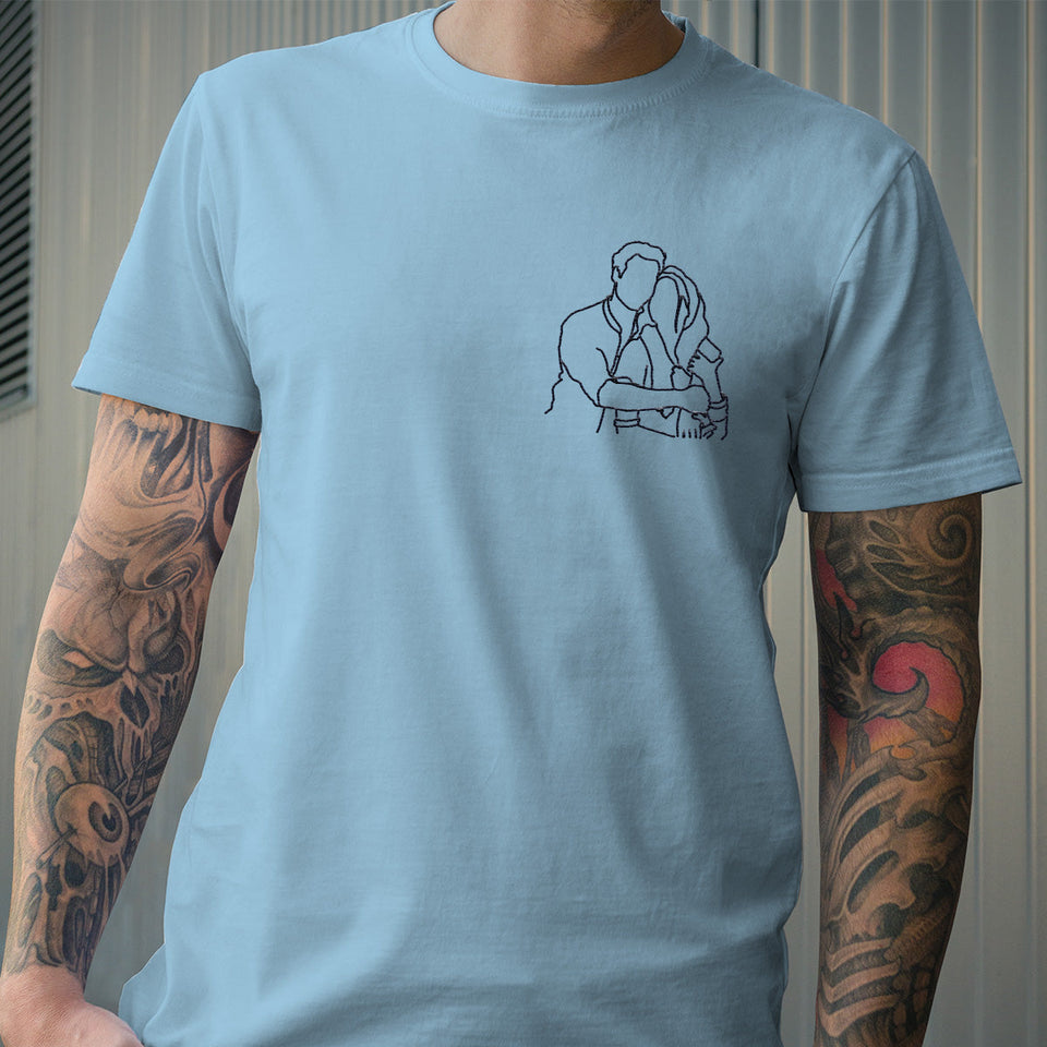 Custom Line Art - Personalized Couple Embroidered T-shirt