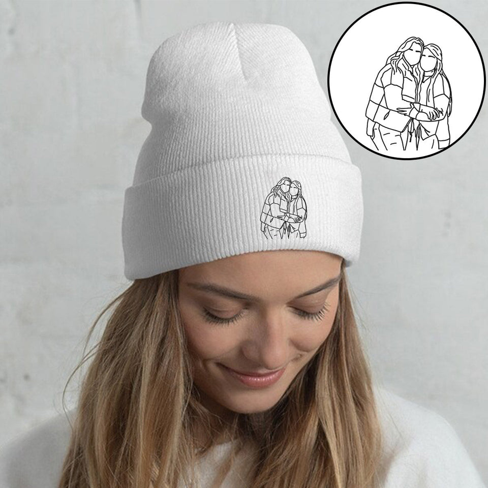 Custom Photo - Personalized Sibling Embroidered Beanie