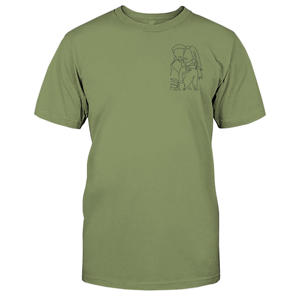 Custom Line Art - Personalized Aunt Embroidered T-shirt