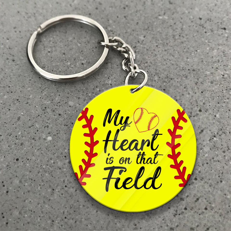 My Heart Is On That Field - Personalized Softball Keychain
