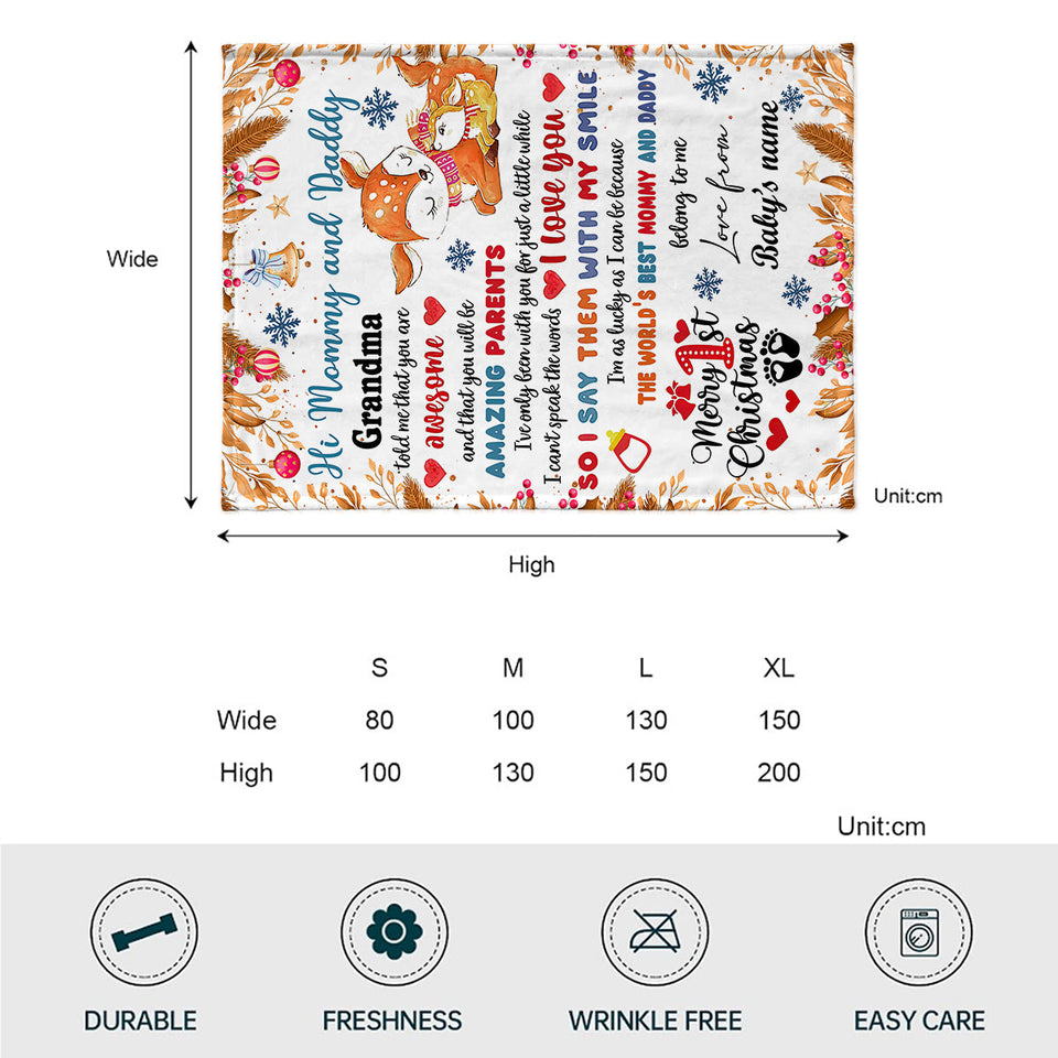 1st Christmas Gift Mommy And Daddy - Personalized Newborn Blanket