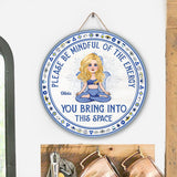 Please Be Mindful - Personalized Yoga Round Wood Sign