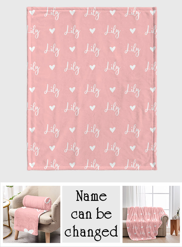 Custom Name Heart Pattern - Personalized Sibling Blanket