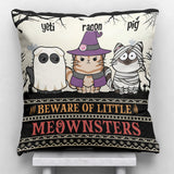 Beware Of Little Meownsters - Personalized Cat Throw Pillow