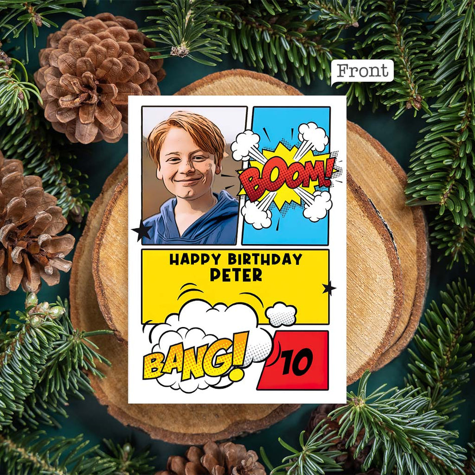 Birthday Comic Book Photo Upload - Personalized QR Greeting Card