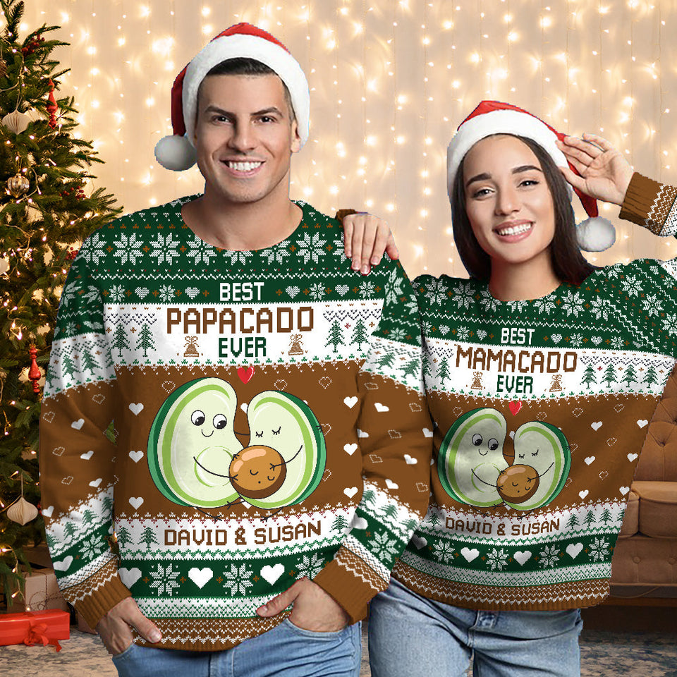 Mamacado Papacado - Pregnancy gift for husband, wife, boyfriend, girlfriend - Personalized Ugly Sweater