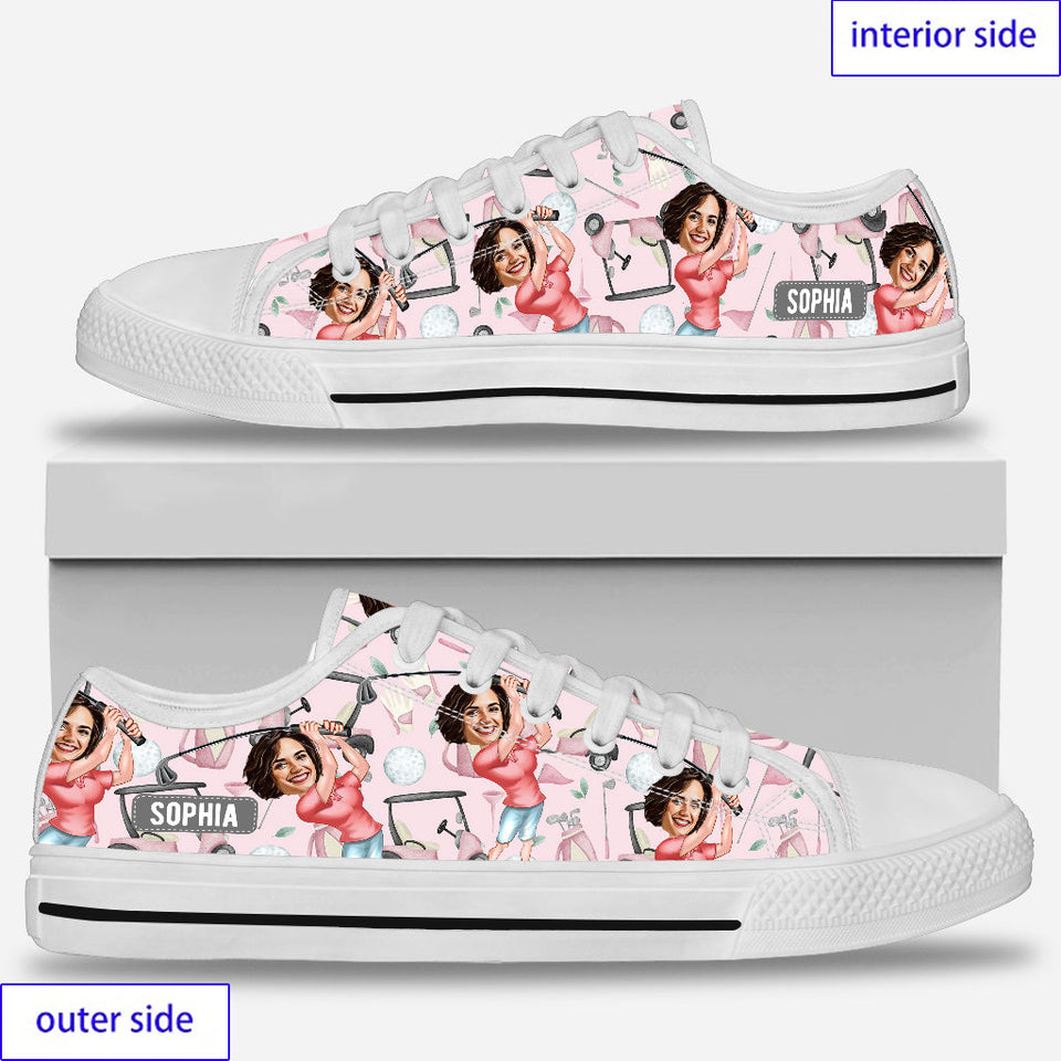 Photo Inserted Funny Golfer - Personalized Golf Low Top Shoes