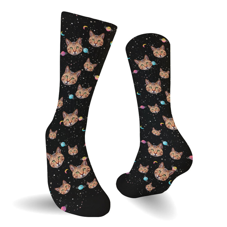Custom Face Galaxy - Personalized Cat Socks