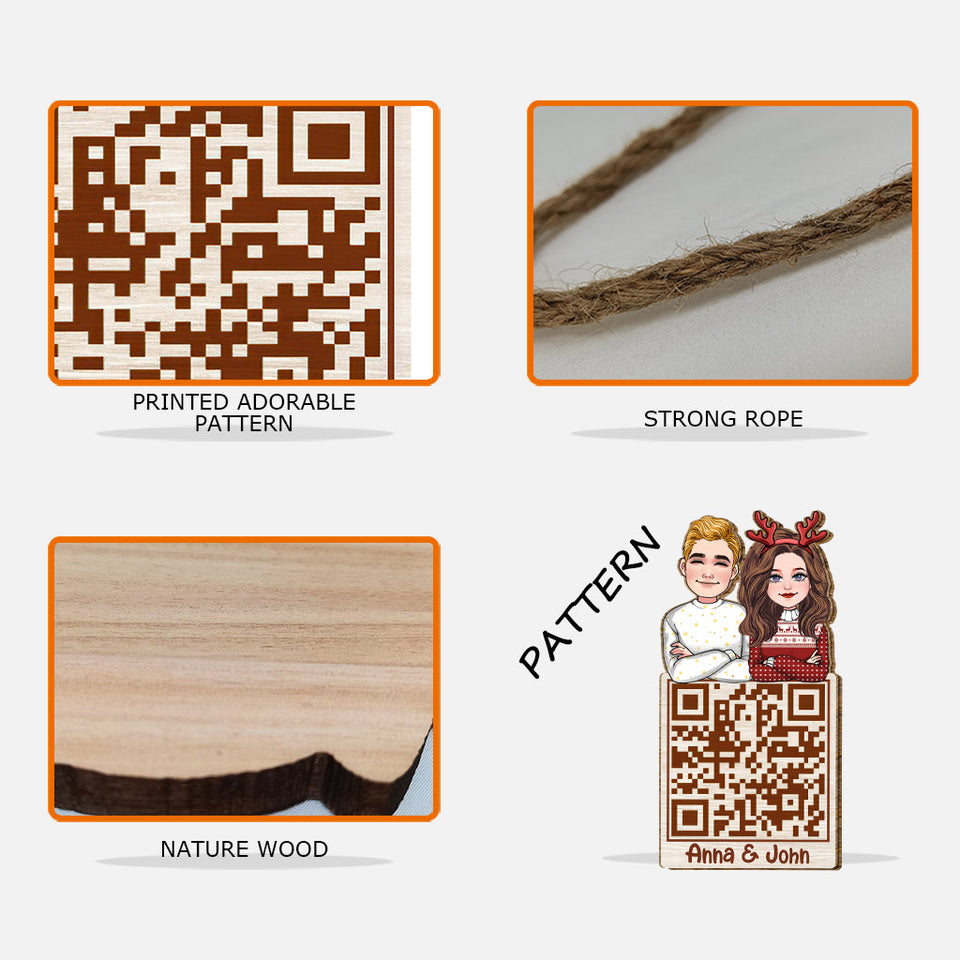 Christmas Couple QR Code - Personalized Couple Wood Sign