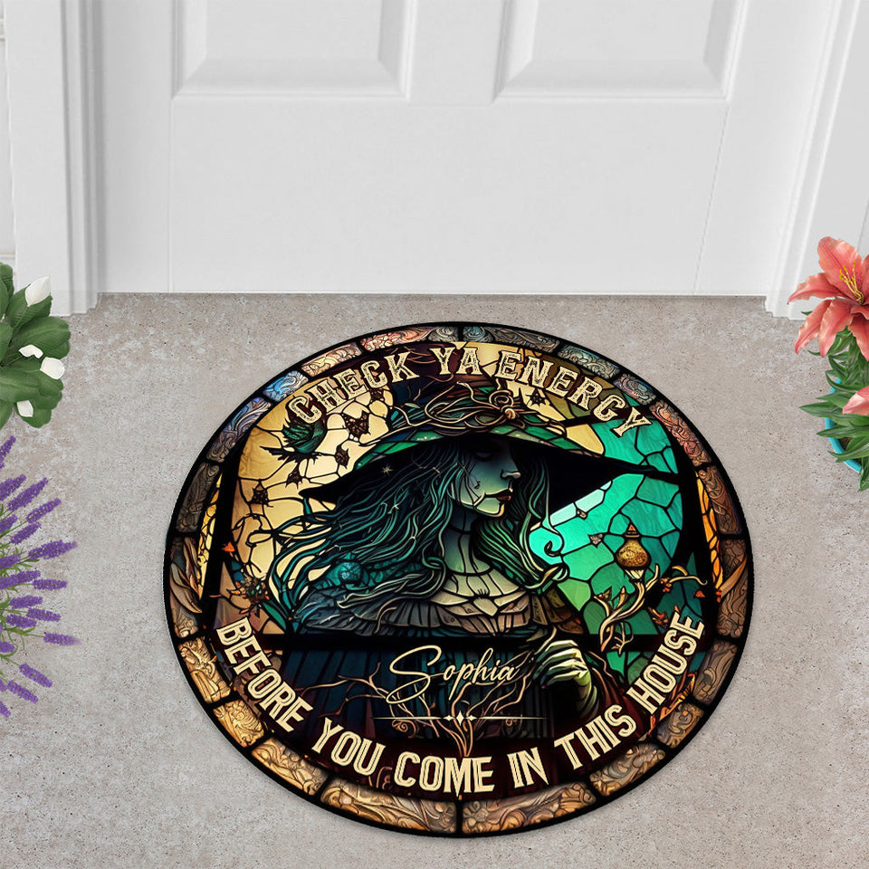 Check Ya Energy - Personalized Witch Shaped Doormat