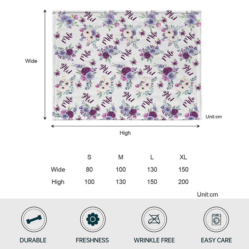 Custom Cat Name Purple Flowers - Personalized Cat Blanket