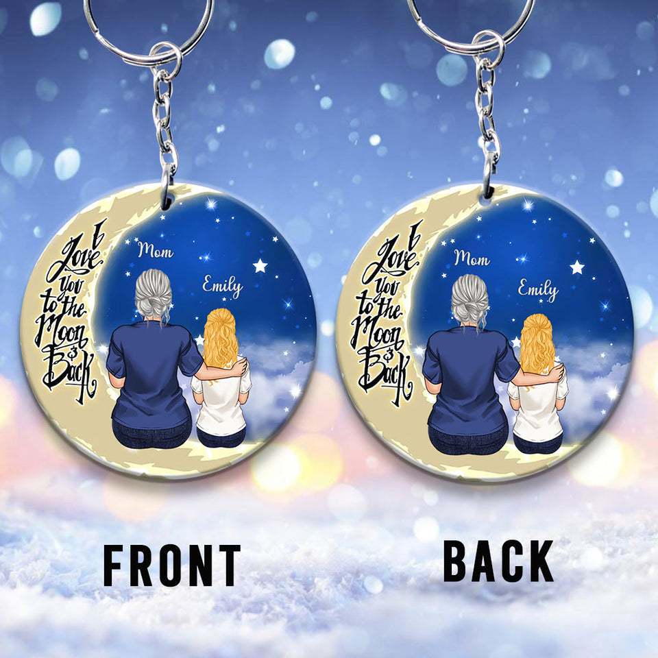 To The Moon And Back - Gift for grandma, mom, dad, grandpa - Personalized Keychain