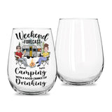 Weekend Forecast - Personalized Camping All Over Wine Glass