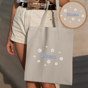 Custom Name With Flower - Personalized Step Mom Embroidered Tote Bag