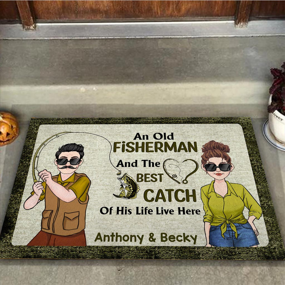 An Old Fisherman And The Best Catch Of His Life - Personalized Fishing Doormat