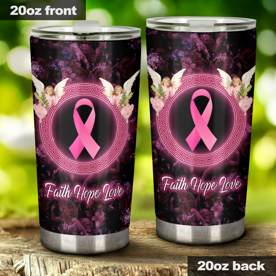 Gobelet de sensibilisation au cancer du sein Faith Hope Love Angel 0622