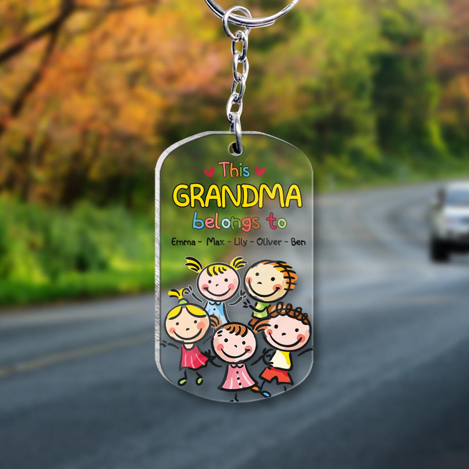 This Grandpa Belongs To - Gift for grandpa, grandma, mom, dad, uncle, aunt, brother, sister - Personalized Keychain