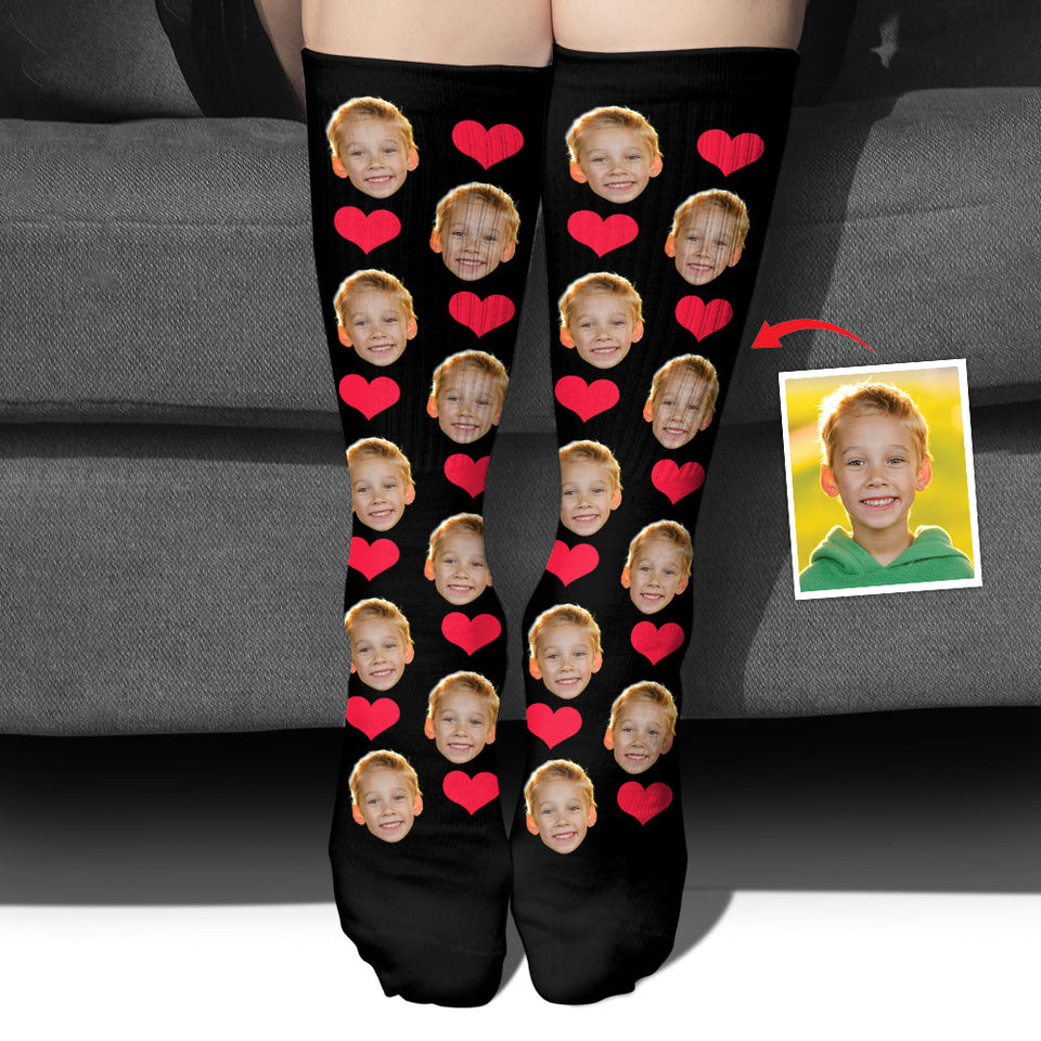 Custom Face Heart Pattern - Personalized grandson Socks