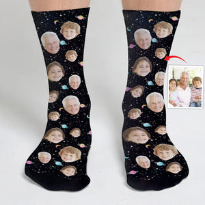 Custom Face Galaxy - Personalized Grandpa Socks
